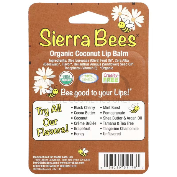 Органический бальзам для губ, кокос, Sierra Bees, 4,25 г, 1 шт. 