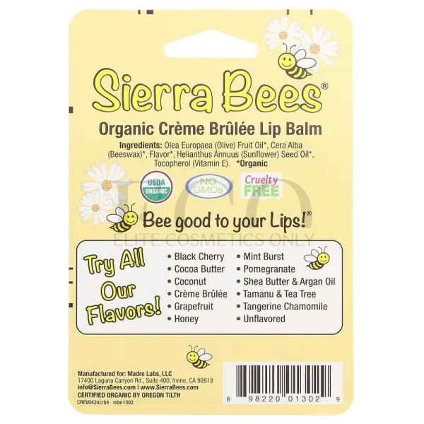 Органический бальзам для губ, крем-брюле, Sierra Bees, 4,25 г, 1 шт. 