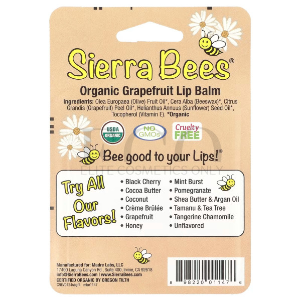 Органический бальзам для губ, грейфрут, Sierra Bees, 4,25 г, 1 шт. 
