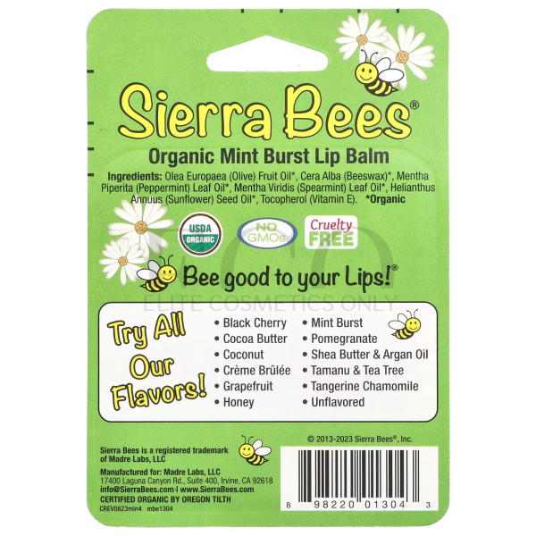 Organic lip balm, mint, Sierra Bees, 4.25g, 1 pcs