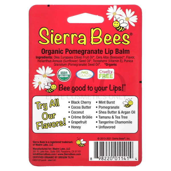 Органический бальзам для губ, гранат, Sierra Bees, 4,25 г, 1 шт. 