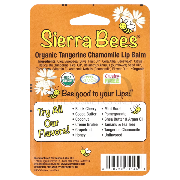 Organic lip balm, tangerine-flower, Sierra Bees, 4.25g, 1 pcs