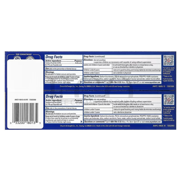 High Performance Whitening Toothpaste, Mint, Arm & Hammer, Advance White, 170 g, 2 pieces