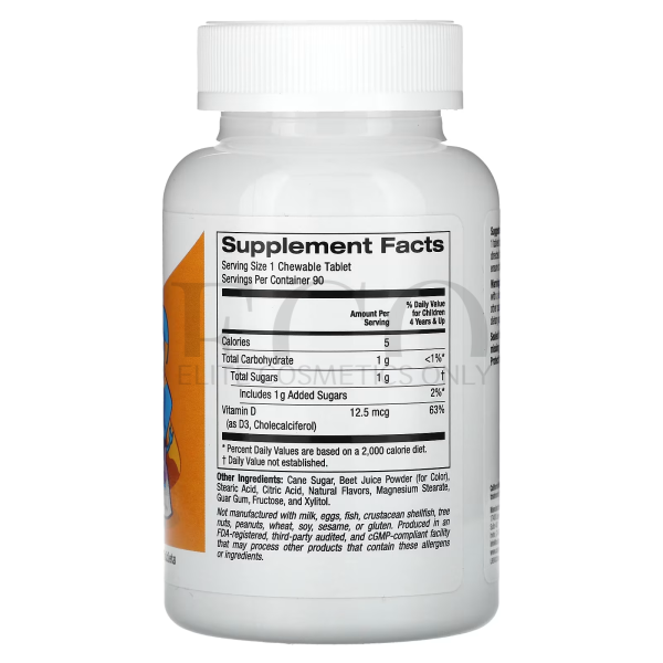 Chewable vitamin D3 for children, with natural cherry flavor, California Gold Nutrition 12.5 mcg (500 IU), 1 pc. 90 pcs