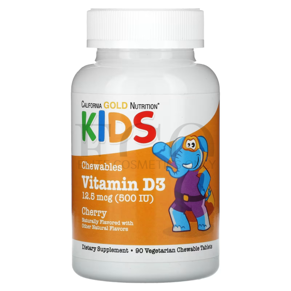 Chewable vitamin D3 for children, with natural cherry flavor, California Gold Nutrition 12.5 mcg (500 IU), 1 pc. 90 pcs