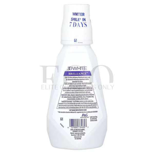 Mouthwash for teeth brightening and whitening, alcohol-free, fresh mint, Crest, 3D White, 500 ml
