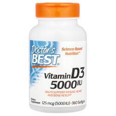 Витамин D3,Doctors Best, 125 мкг (5000 МЕ), 1 уп, 360 шт