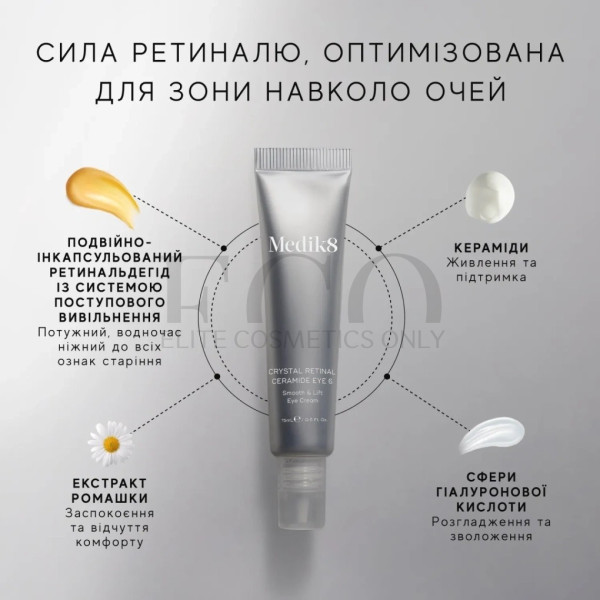 Smoothing and tightening eye cream with vitamin A with retinal 0.03% Medik8 Crystal Retinal Ceramide Eye 3, 15 ml