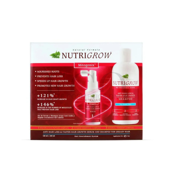 Подарунковий набір для жирного волосся Nutrigrow Anti Hair Loss Fast Hair Growth Shampoo Serum-Gresyhair 180+300 мл, 1 упаковка