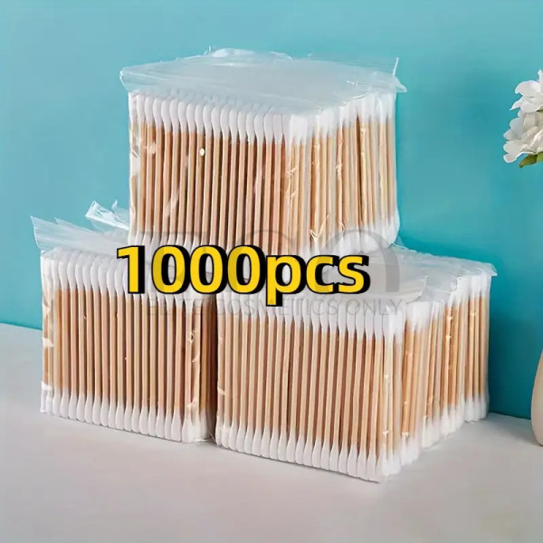 Hypoallergenic odorless double-sided cotton swabs for ear cleaning and make-up, multifunctional disposable 1 pack of 1000 pcs