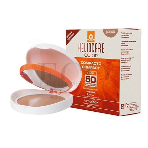 Sunscreen mineral compact cream powder for dry and normal skin Cantabria Labs Heliocare Color Compact SPF 50 Sunscreen, 10 g Brown