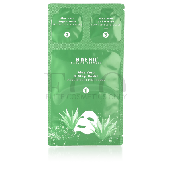 Aloe Vera Sachet Set: Mask, Hyaluronic Serum, and BAEHR Cream