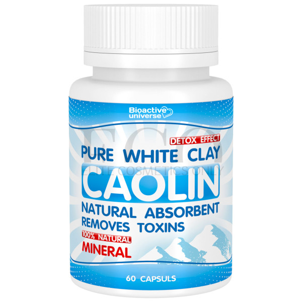 White clay (Kaolin) in capsules No. 60, body cleansing, in case of poisoning, intoxication