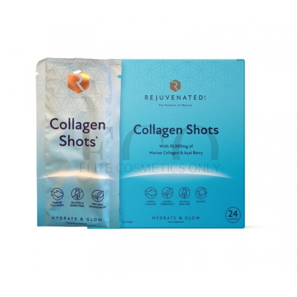 Rejuvenated СOLLAGEN SHOTS 10,000 mg per serving - Collagen shots for beautiful skin with Acai berries, 24 individual sachets
